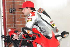Gobert deep in thought as he writes notes on the Honda Fireblade