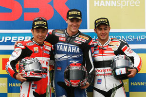 Haga, Spies, and Haslam on the podium in WSBK race two
