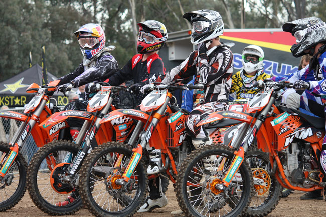 The JDR Motorex KTM team all used McFarlane's customary number seven during parade laps this afternoon.