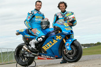 Cam Donald (left) will ride Loris Capirossi's (right) Rizla Suzuki MotoGP bike at the Isle of Man TT.