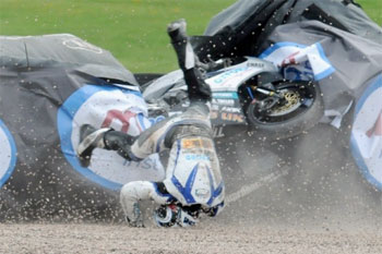 O'Halloran has a scary high-speed fall at Oulton Park last weekend.