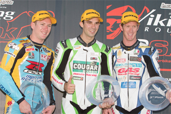 Josh Waters, Bryan Staring and Wayne Maxwell shared the podium spoils when the ASBK visited Queensland in June.