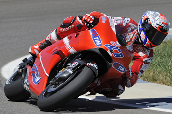 Aussie Casey Stoner was fastest at Indianapolis on Friday during FP1.