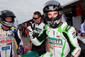 Staring was all smiles after winning ahead of Maxwell in ASBK race one on Saturday.