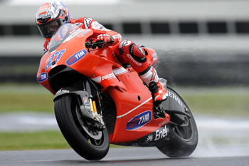Home-hero Casey Stoner was second fastest in wet conditions on Friday at Phillip Island.