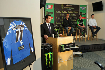 Los Angeles Dodgers’ Chief Revenue Officer Michael Young welcomes Monster Energy Supercross to Dodger Stadium. Image: VitalMX.
