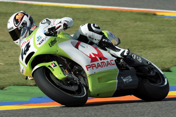 Frenchman Randy de Puniet was 11th fastest for Pramac Ducati on debut on Tuesday.