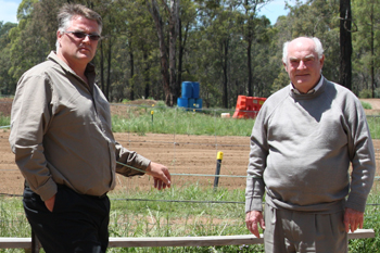 MX Nationals promoter Kevin Williams and the Macarthur Club's Peter Dow at Appin this afternoon.