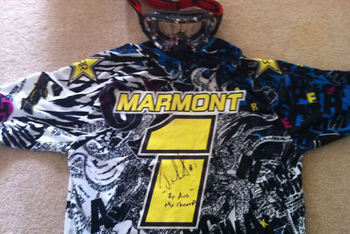You can make a bid and win Jay Marmont's signed FOX jersey and Oakley goggles on eBay this week.